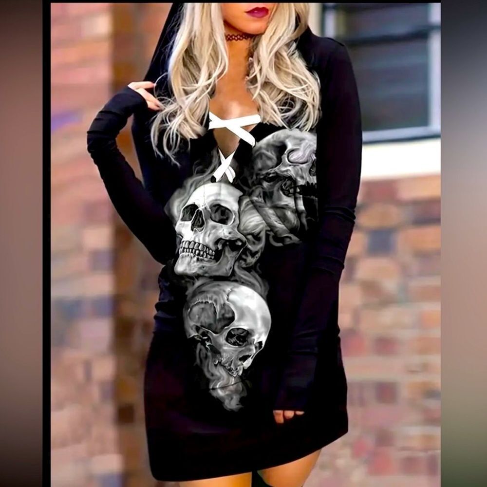 Skulls Black Hoodie Dress size XL